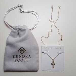 Kendra Scott Cross Gold Pendant Necklace in White Lab Grown Opal(New w/Dust Bag)